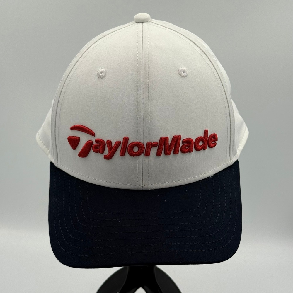 TaylorMade‎ Golf Hat Mens One Size Adjustable White Navy Red Polyester Cap